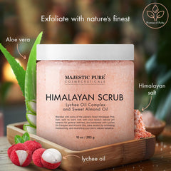 Majestic Pure Himalayan Salt Body Scrub Lychee Oil texture closeup highlights natural mineral grains