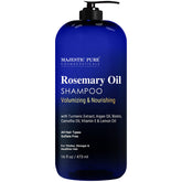 Majestic Pure Rosemary Oil Shampoo bottle shows sulfate-free formula for daily cleansing.