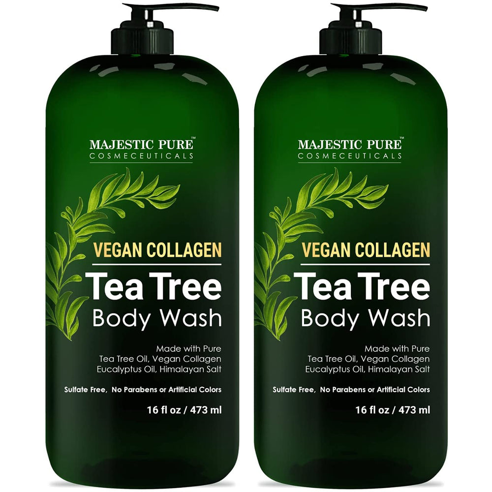 Majestic Pure Tea Tree Body Wash bottle front view for cleansing and refreshing skin.