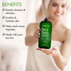Majestic Pure Tea Tree Body Wash foam-lather showing a cooling post-shower sensation.