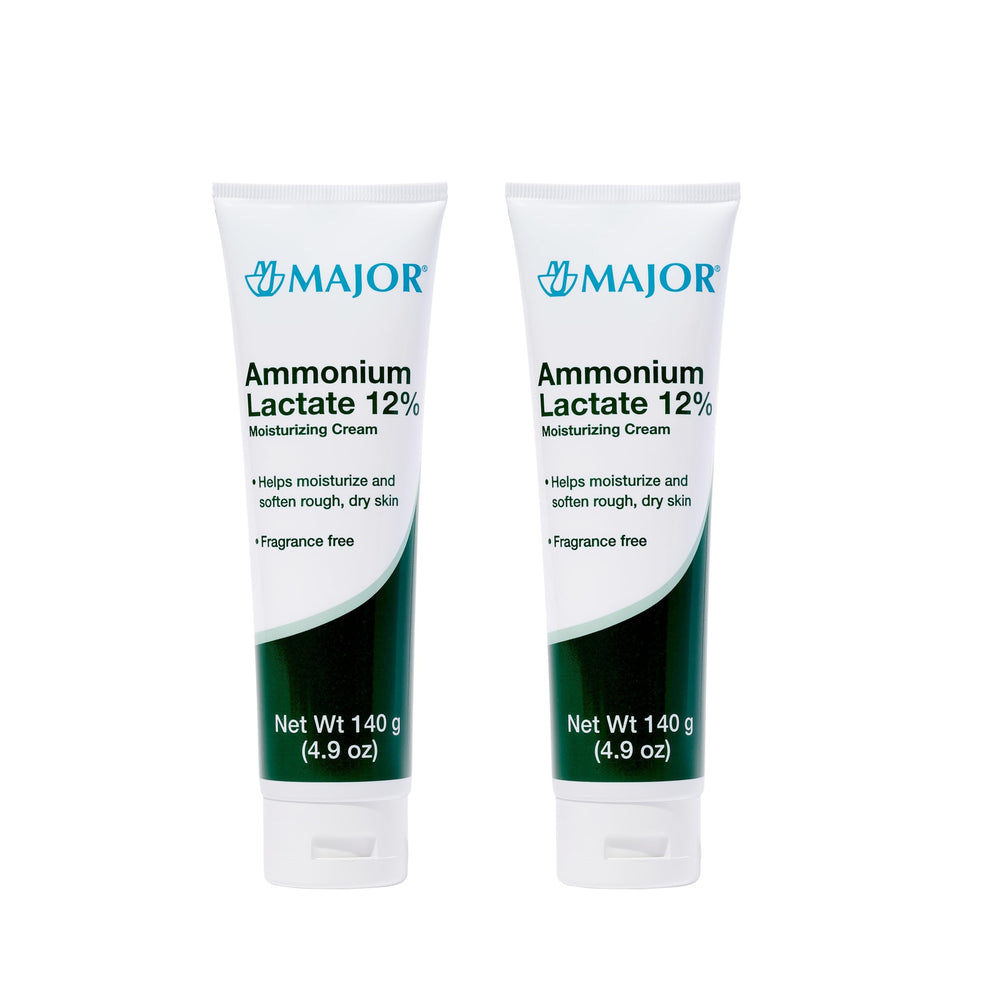 Major Ammonium Lactate 12% Cream bottle shows fragrance-free hydration for dry skin.