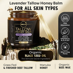 MAJU Superfoods Tallow Honey Balm black seed oil drops highlight antioxidant skin nourishment