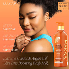 MAKARI Extreme Active Intense Carrot & Argan Body Milk cream texture close-up for smooth skin