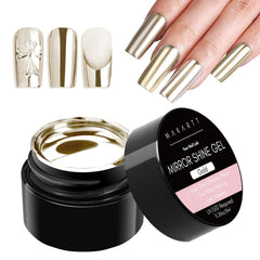 Makartt chrome gel nail polish gold mirror finish for high-gloss nails.