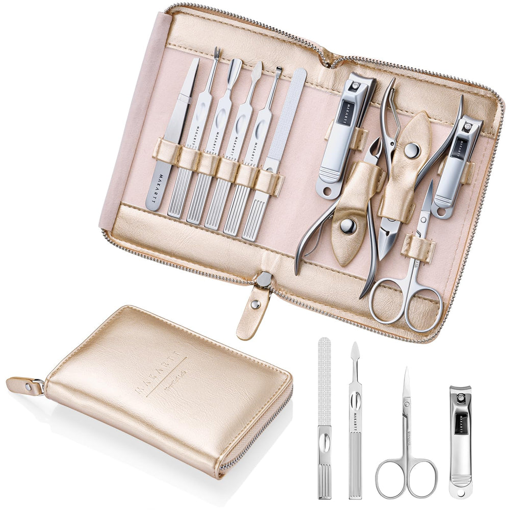 Makartt manicure kit in rose-gold case ready for stylish at-home grooming.