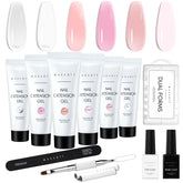 Makartt Poly Nail Gel Kit color swatches show clear pink and white tones for versatile at-home manicures.