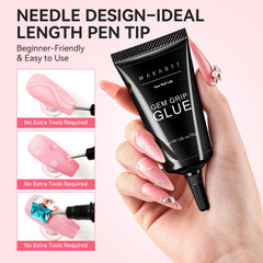 Makartt Rhinestone Glue cures under UV/LED for quick, durable holds.