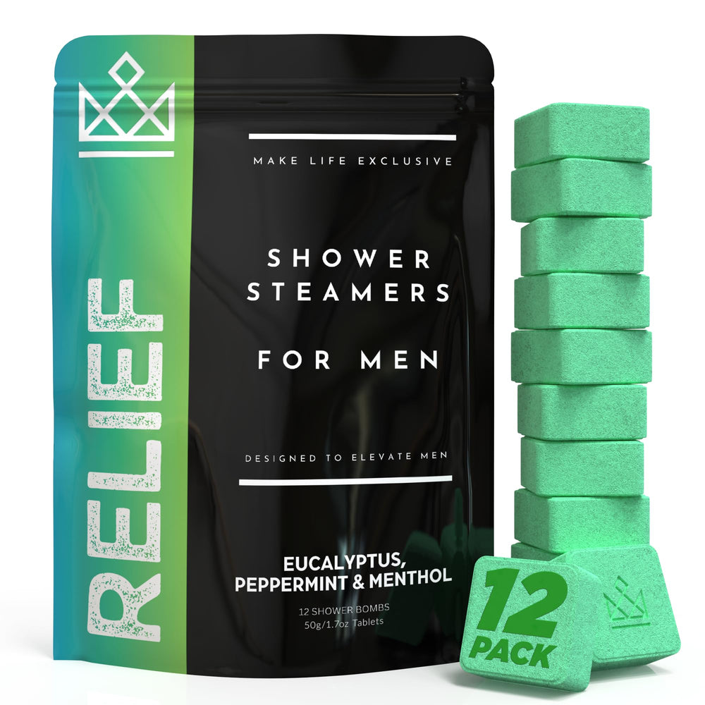 Make Life Exclusive shower steamer for men relief bottle shows convenient packaging for quick sinus relief.
