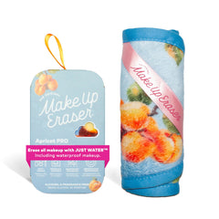 MakeUp Eraser apricot bottle close-up showing water-activated fibers for gentle makeup removal.