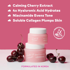 MakeUp Eraser Cloud Cleanse Balm with cherry extract highlights calming, brightening skin support.