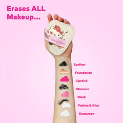 MakeUp Eraser two-sided design with erasing and exfoliating surfaces.