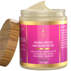 Makof Beauty Chebe Butter jar closeup rich texture for curls nourishment.
