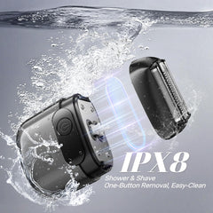 MALEGEBAZ shaver with IPX8 waterproof design for wet or dry use
