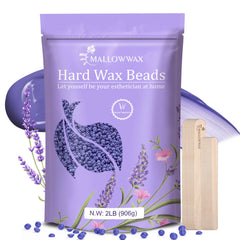 Mallowwax lavender wax beads packaging for at-home waxing with a gentle formula