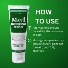 Man1 Man Oil penile health cream apply scene suggests gentle, non-greasy absorption.