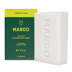 Mando Acidified Cleansing Bar closeup shows rich lather for lasting freshness.