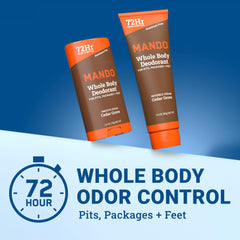 Mando aluminum-free, baking-soda-free formula highlighted for skin-safe use.