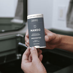 Mando aluminum-free packaging emphasizes skin-safe, gentle odor management.