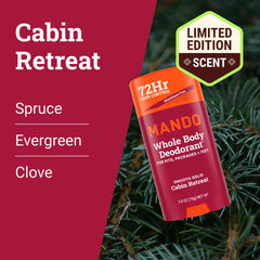 Mando Cabin Retreat scent bottle close-up highlighting calming fragrance.