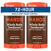 Mando Cedar Grove deodorant stick closeup shows smooth application for long-lasting freshness.