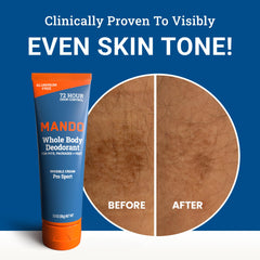 Mando Mount Fuji tube closeup emphasizes baking soda-free comfort and skin safety.