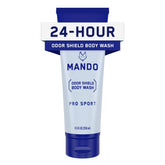 Mando Odor Shield body wash bottle promotes all-day odor control.