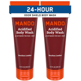 Mando Odor Shield Bourbon Leather bottle delivers lasting freshness after showers.