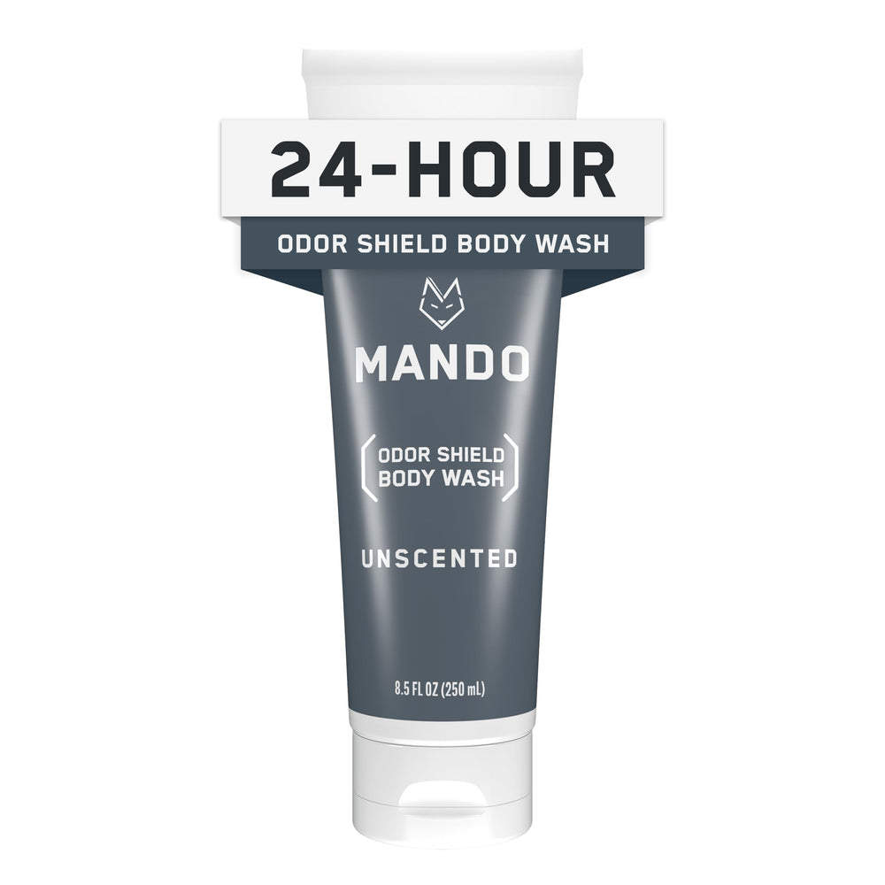 Mando Odor Shield bottle front showing unscented odor-control cleanser