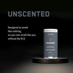 Mando solid-stick deodorant shown with confident odor control on multiple areas.