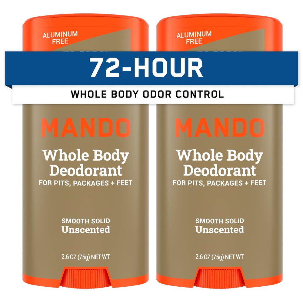 Mando unscented stick 2-pack sideview shows discreet odor protection for all-day use.