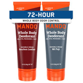 Mando whole body deodorant 2-pack front label showcases aluminum-free protection for enduring freshness.