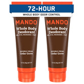 Mando Whole Body Deodorant for Men Cedar Grove tube offers long-lasting odor control.