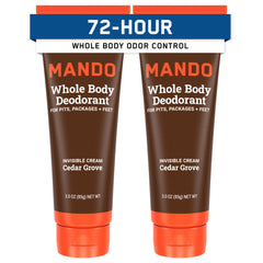 Mando Whole Body Deodorant for Men Cedar Grove tube offers long-lasting odor control.