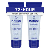 Mando Whole Body Deodorant two-pack applying invisible cream for all-day odor control