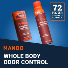 Mando Bourbon Leather invisible spray deodorant applied for broad odor control.