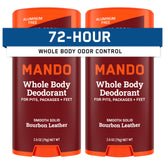 Mando whole-body deodorant stick Bourbon Leather delivers all-day odor control.