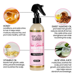 The Mane Attraction Nourishing Daily Hair Growth Moisture Mist spray application demonstrates root-to-tip nourishment
