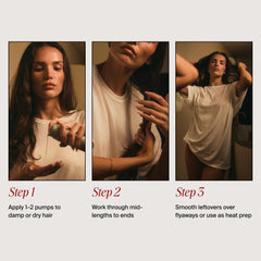 MANE IVY Hair Elixir Serum applied to dry hair to refresh waves and tame frizz