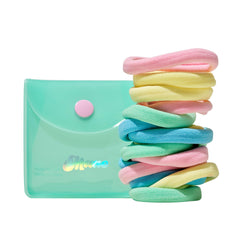 Mane Rainbow fabric hair ties case closeup, ready for quick ponytails and color coordination.