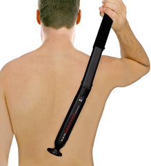 Mangroomer back shaver with handle lock button secures exact length during use