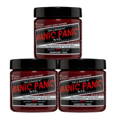 MANIC PANIC Vampire Red bottle pour showcases vibrant color for at-home dye applications.
