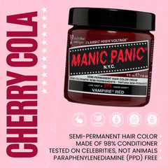 MANIC PANIC Classic Vampire Red swatch reveals deep burgundy hues on light hair.