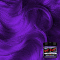 MANIC PANIC Electric Amethyst on blonde hair reveals bright violet result after lightening.