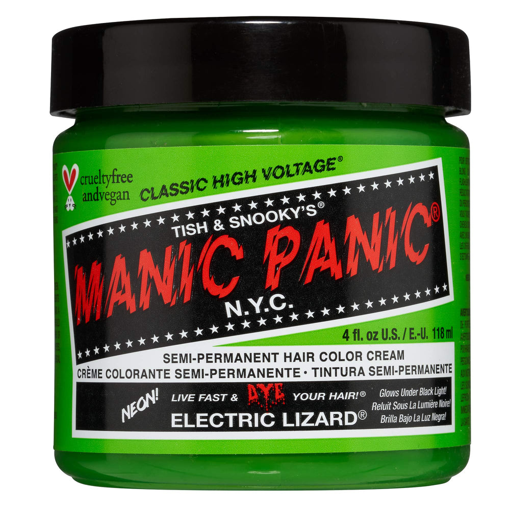 MANIC PANIC Electric Lizard bottle pour shows bright neon green for bold festival-ready color