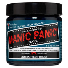 MANIC PANIC Enchanted Forest bottle pour shows bold teal-green shade for DIY color application