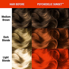 MANIC PANIC Psychedelic Sunset hair application demonstrates easy dyeing on strands
