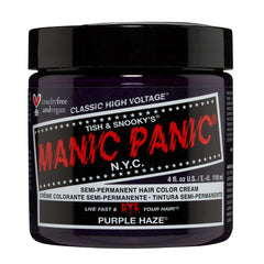 MANIC PANIC Purple Haze bottle with color swatch demonstrates vibrant dye payoff.
