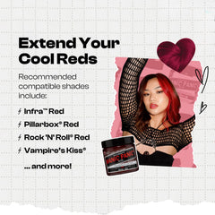 MANIC PANIC Rock Me Red color deposit swatch showing deepen shade with translucence.
