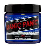 MANIC PANIC Rockabilly Blue bottle highlights vibrant true-blue shade for at-home color.