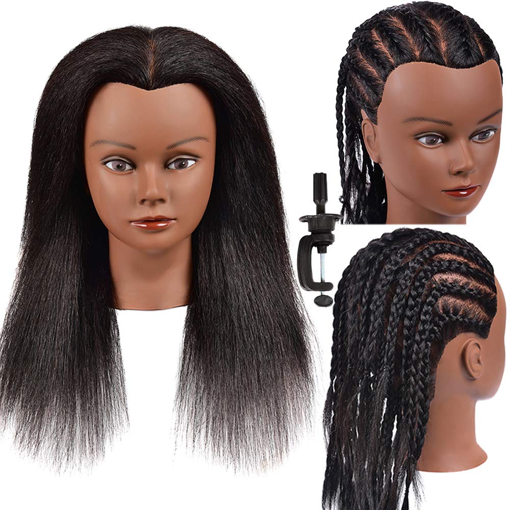 mankainhead 14inch real hair head showing length ideal for braiding practice.
